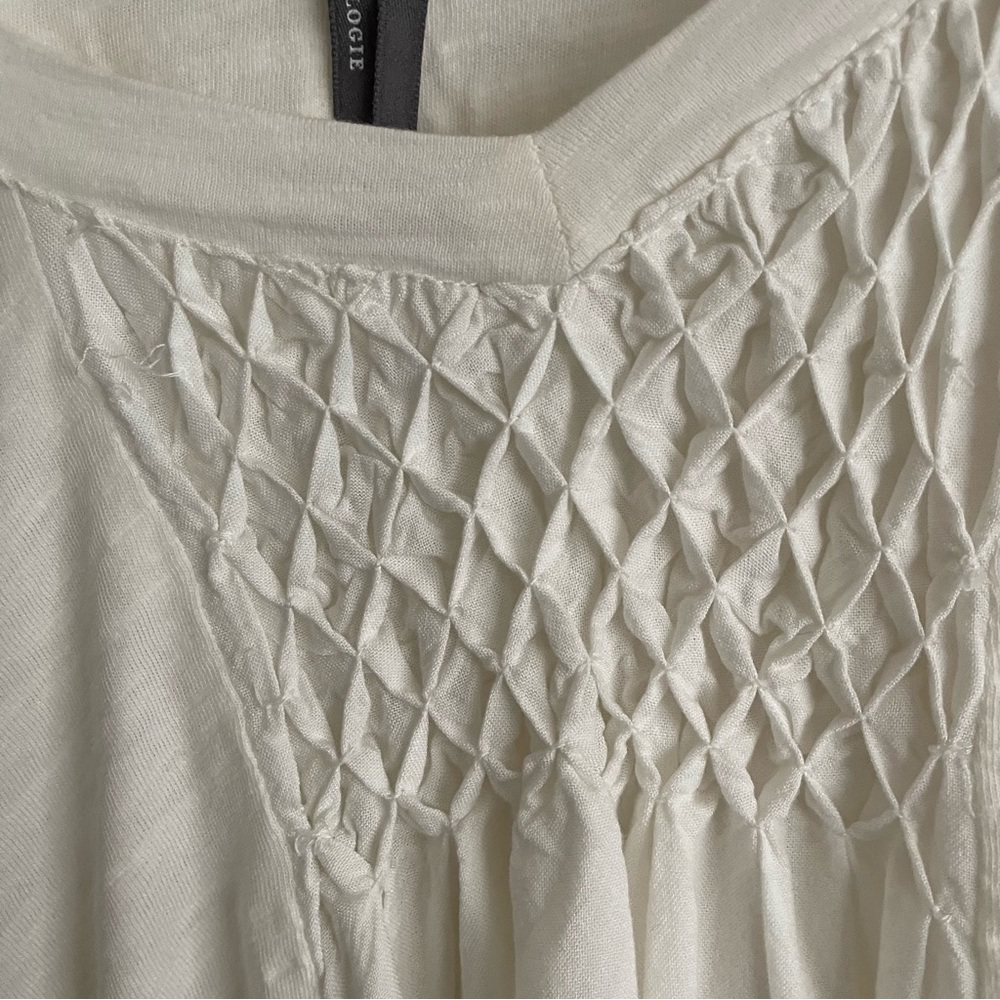 Anthropologie Smocked V-Neck Swing Top White XS Boho Oversized Cropped Relaxed - Picture 4 of 6